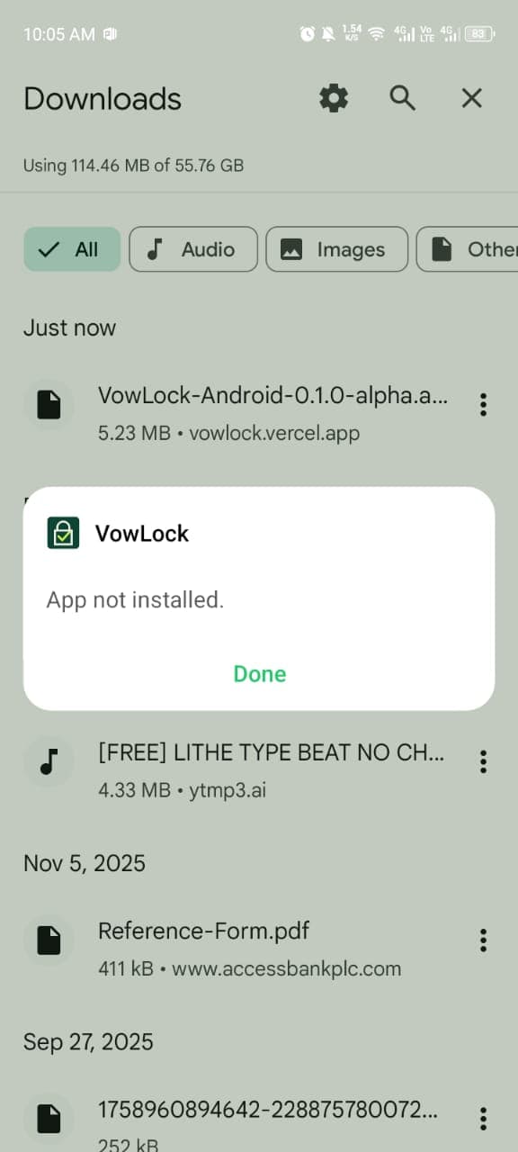 Android reporting that VowLock was not installed