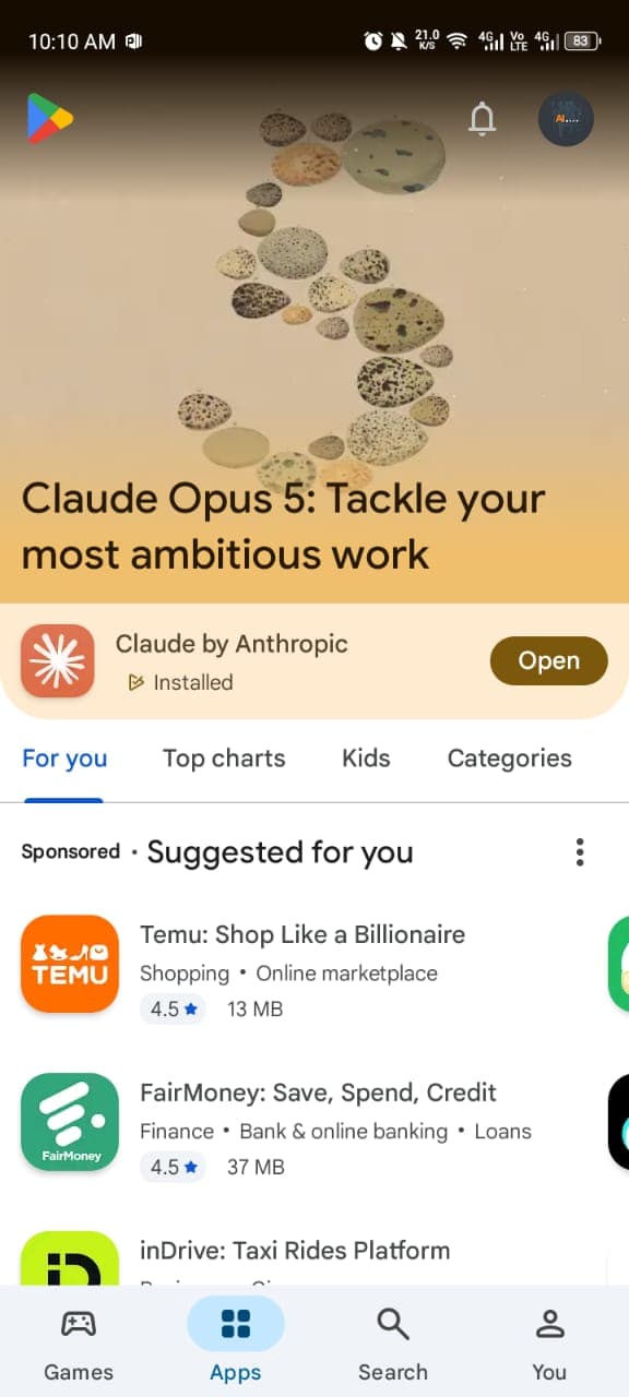Google Play Store home screen