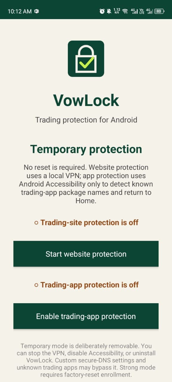 VowLock Android protection screen